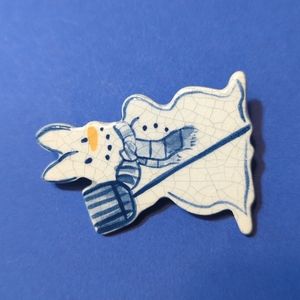 Vintage Snowbunny Rabbit Bunny Winter Snowman Brooch Pin